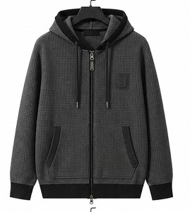 Pull tricoté à capuche oversize pour homme, color block, décontracté, pour l'automne, manches classiques, en coton/fibre de bambou, coupe-vent, fermeture éclair - Product Image 6