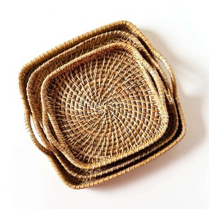 Bandejas de madera con asas, centros de mesa, bandeja cuadrada de ratán tejida de primera elección, precio económico - Product Image 1