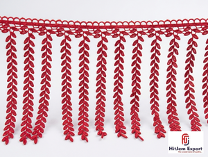 Ribete de encaje rojo con flecos HitJem para exportación, borde decorativo de algodón con borlas para textiles de moda - Product Image 3