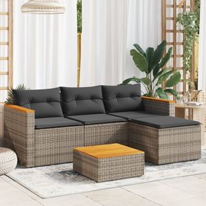 Divano da 3 pezzi in Poly Rattan grigio con cuscini mobili da esterno resistenti - Product Image 3