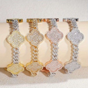Men's Hip Hop Gold Plated Bling Cuban <b>Bracelet</b> CZ Diamond Lucky <b>Clover</b> <b>Bracelet</b> Iced Out Four Leaf <b>Clover</b> Cuban <b>Bracelet</b> - Product Image 1