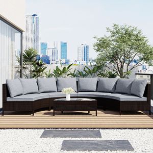 TOPMAX Juego de muebles seccionales para patio exterior de mimbre PE marrón para todo clima, sofá de media luna de 5 piezas, mesa de vidrio templado gris - Product Image 3