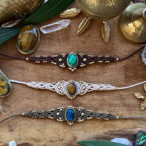 ชุดกำไลข้อมือหินธรรมชาติทำมือสไตล์โบโฮ พร้อมเชือกปรับขนาดได้ เครื่องประดับแฮนด์เมดขายส่ง - Product Image 1