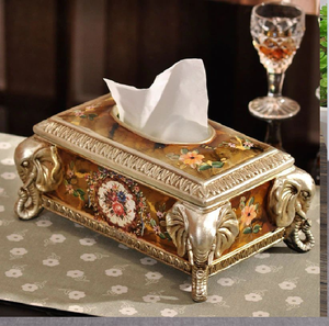 Traditional blue and white <b>floral</b> porcelain tissue <b>box</b> with gold trim for coordinated home decor available at wholesale prices - Product Image 4