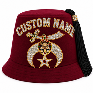 Custom <b>Men</b> Rhinestone Fez <b>Hat</b> Embroidered Masonic Shriners Cap <b>Wool</b> Felt Fraternal Headwear - Product Image 5