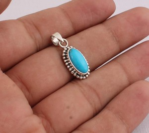Pendentif en turquoise naturelle, bijoux en argent sterling 925, pendentif en pierre précieuse fait main, style vintage, collier ovale en turquoise bleue - Product Image 3