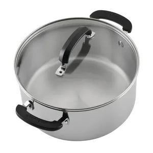 Casserole ronde en acier inoxydable avec couvercle en verre et poignées résistantes à la chaleur pour cuisson à induction - Product Image 1