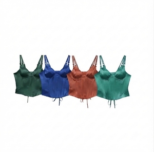 DROGEN EXPORT – Nouveau Corset Court Décontracté en Satin pour Femme, Top Camisole Sans Manches à Bretelles Ajustables, Dos en Dentelle, Séchage Rapide, Tenue de Club - Product Image 1
