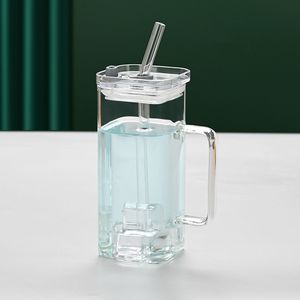 Bicchiere in Vetro Borosilicato Trasparente di Alta Qualità, 6 Colori, Coperchio Quadrato, 1 Pezzo, per Latte e Succhi - Product Image 1