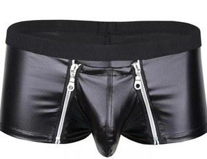 Shorts en satin noir pour homme, taille haute, fermeture éclair, style gothique - Product Image 1