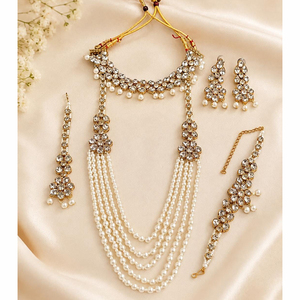 Ensemble collier et boucles d'oreilles pour femme JeweleMarket, plaqué or, avec cristaux et strass, style ethnique, pour mariage, fiançailles, anniversaire - Product Image 1
