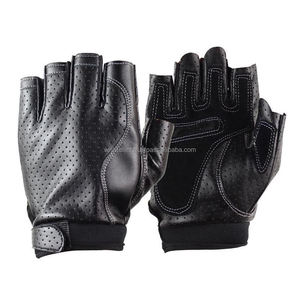 Guantes de carreras de motos de medio dedo negros de la mejor calidad para hombres y mujeres, correas ajustables de patrón liso para deportes - Product Image 4