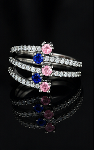 925 Sterling <b>Silver</b> Rhodium Plated Multi-Row CZ <b>Ring</b> with Pink & Blue Stones | Luxury <b>Statement</b> <b>Ring</b> for Women - Product Image 6