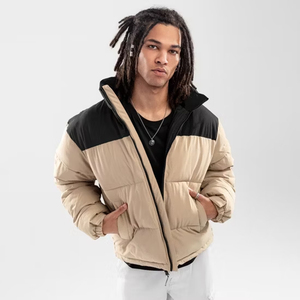 High Quality Color Blocking Puffer Down <b>Jacket</b> Windproof Thick Polyester Filling Casual Stand Collar Zipper <b>Jacket</b> Puffer Coat - Product Image 1