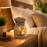 Diffuseur d'arômes en pierre ollaire naturelle sculptée floral, brûleur d'huiles essentielles, chauffe-cire pour bougies chauffe-plat, décoration d'intérieur, cadeau idéal
