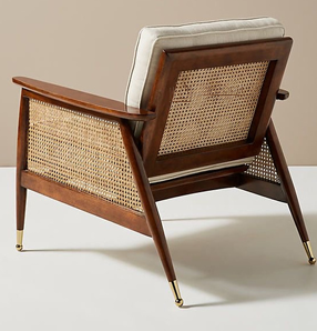 Sillón Individual de Estilo Occidental Retro con Estructura de Madera Maciza 100%, Tapizado en Tela de Lino y Ratán para Sala de Estar - Product Image 4