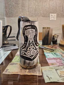 Durable Buffalo Horn Viking Horn <b>Mug</b> Engraved Thor Hammer Natural Crafts for Christmas and <b>Easter</b> Celebrations Animal Style - Product Image 6