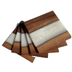 Posavasos redondos creativos de madera de acacia y resina, juego de alfombrillas y almohadillas para té y café - Product Image 1