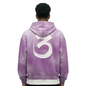 Sweat à capuche zippé unisexe en coton 100% avec broderie patch et effet délavé soleil, style streetwear avec fermeture éclair vieillie - Product Image 2