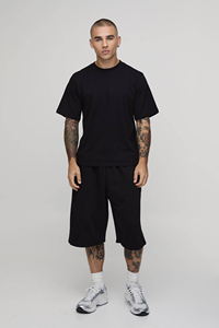 Ensemble T-shirt et short tricotés tendance pour homme, style streetwear décontracté en coton, personnalisable avec logo, coupe oversize – Vente en gros - Product Image 1