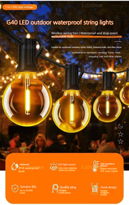 ไฟประดับ LED ทรงกลม G40 สำหรับลานบ้าน 25 หลอด 10 เมตร ขั้ว E26 แสงวอร์มไวท์ 2700K สำหรับตกแต่งคริสต์มาส ใช้ไฟ DC6V มาตรฐาน IP44 ปรับความสว่างได้ - Product Image 3