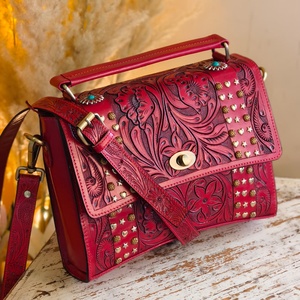 Sac messager pour ordinateur portable en cuir véritable fait main, gravé à la main avec des motifs floraux, 100% cuir véritable, unisexe - Product Image 3