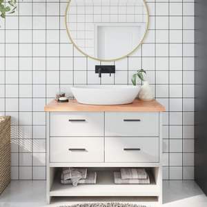 Meuble-lavabo de salle de bain en bois massif brun clair 39,4"x23,6"x(0,8"-1,6") avec comptoir traité à la lumière - Product Image 1