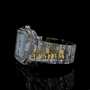 Montre élégante de luxe, carrée, sportive, à quartz, avec verre, diamants véritables, acier inoxydable, chronographe, 41 mm, mouvement ETA - Product Image 4