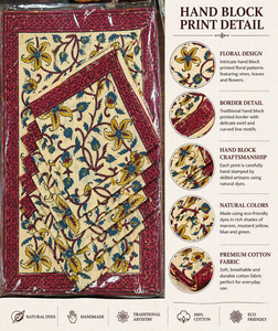 ชุดแผ่นรองจานพิมพ์ลายบล็อกมือแบบบากรู สีขาว ทำจากผ้าฝ้าย คุณภาพส่งออก สีธรรมชาติ ซักได้ ชุดผลงานชิ้นเอก - Product Image 2