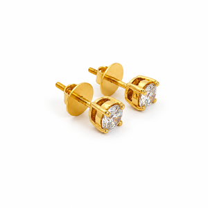 Boucles d'oreilles clous solitaires géométriques en or jaune 18 carats, serties clos, taille brillant, pour femme, finition polie, pour usage quotidien, fêtes et mariages - Product Image 4