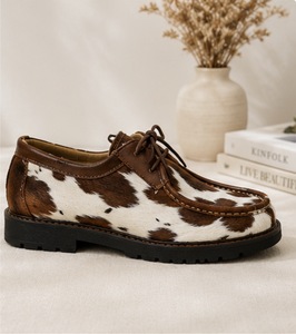 Chaussures habillées pour hommes en cuir véritable à imprimé vache, bout rond, à lacets, respirantes, toutes saisons, semelle extérieure en caoutchouc, semelle intermédiaire en EVA - Product Image 3