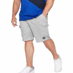 Shorts cargo gris en coton pour hommes, style streetwear décontracté, taille élastique, poches utilitaires, fabrication de marque avec logo personnalisé - Product Image 1