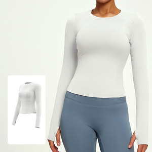 New Luxury Solid Color Crew Neck Compression Shirt Women Yoga Sports Wear <b>Brushed</b> Tight Four-Way Stretch Eco-Friendly Quick Dry - Product Image 2