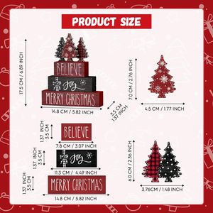 4 décorations de table en bois Joyeux Noël, ornements de sapins de Noël pour étagère et cheminée, décorations de Noël pour la maison - Product Image 2