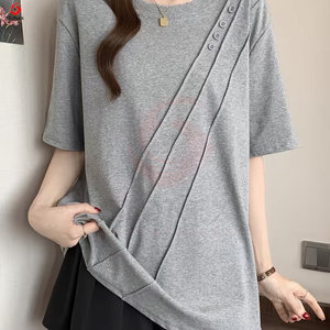 เสื้อยืดคอกลมโอเวอร์ไซส์สำหรับผู้หญิง ผ้าฝ้าย 100% ระบายอากาศได้ดี เป็นมิตรกับสิ่งแวดล้อม แขนสั้น ทรงบ็อกซี่ ทันสมัย - Product Image 3