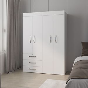Armadio spazioso a 4 ante bianco FM FURNITURE Laurens con cassetti e ripiani multiuso - Product Image 1