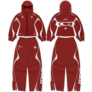 Custom Unisex Gray Hooded Tracksuit Set Full Sleeve Zipper Sporty Style Solid Color 100% Organic Cotton Windproof Breathable - Product Image 4