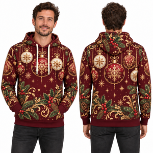 Men's Christmas Red Truck Print Hooded Sweatshirt Knitted Polyester Casual Winter Hoodie with Pocket Design Regular Fit - Product Image 3