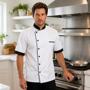 Custom Chef Coat Short Sleeve Mandarin Collar Breathable Stretch TR Spandex <b>Kitchen</b> Uniform with Logo - Product Image 2