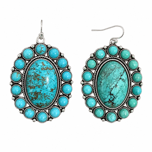 Turquoise Oval Dangle <b>Earrings</b> with 925 Silver <b>Hooks</b> Western Statement Jewelry Handmade for Women Gift - Product Image 2