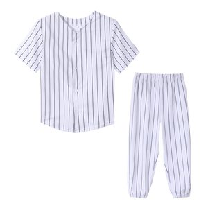 Ensemble de pyjama en coton à rayures pour garçons, maillot de baseball à manches courtes, boutons sur le devant, taille élastique, toutes saisons, coupe régulière - Product Image 5