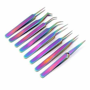 Pince à cils chirurgicale Ovexa en acier inoxydable arc-en-ciel, pointe incurvée, précision lisse, 10 mm, extension de fibres de haute qualité - Product Image 5