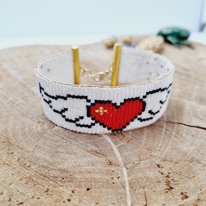 สร้อยข้อมือลูกปัดแบบทอ ดีไซน์พิกเซลหัวใจสีขาวแดง ขนาด 20 มม. ถึง 29 มม. สายรัดข้อมือทันสมัยและทนทาน - Product Image 2