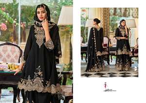 Tenue ethnique prête-à-porter pour femme, style Palazzo, en tissu chinon lourd avec broderies riches, pour l'Aïd, look traditionnel. - Product Image 2