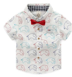 เสื้อเชิ้ตผ้าฝ้ายแขนสั้นพร้อมโบว์ไทพิมพ์ลายการ์ตูนสำหรับเด็กผู้ชาย - Product Image 3