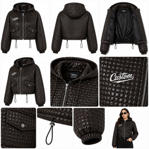 High Quality Women's Genuine Leather <b>Jacket</b> Resilient Material Quilted PU Leather Hooded <b>Jacket</b> Short Puff Sleeve Stylish <b>Jacket</b> - Product Image 6