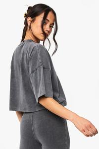 Camiseta Corta Lavada para Mujer, Ajuste Oversize, Hombros Caídos, Manga Corta, Color Liso, Algodón, Estilo Casual Urbano de Verano - Product Image 5