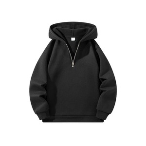 Sweat-shirt à capuche brodé pour homme, demi-zip, en polyester/coton tricoté, respirant, 360g, pull-over couleur unie, coupe ample pour l'automne - Product Image 4