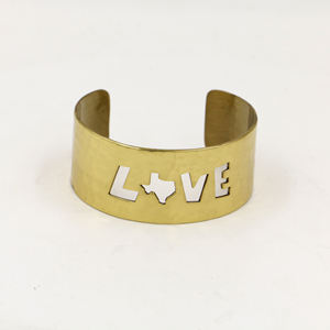Handmade Texas Love Brass Cuff <b>Bracelet</b> - Hammered Gold Metal Statement Jewelry - Lone Star State Gift for Her - <b>Adjustable</b> - Product Image 4