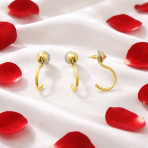 Handcrafted Christian Minimalist Gold Plated Brass <b>Hook</b> Stud Earrings with Surgical Steel Posts for Women'<b>s</b> Everyday Wear - Product Image 5